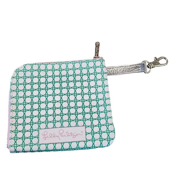 Lilly Pulitzer Small Zip Pouch Wallet Green Plaid Preppy Coquette Coin Purse - Picture 1 of 7